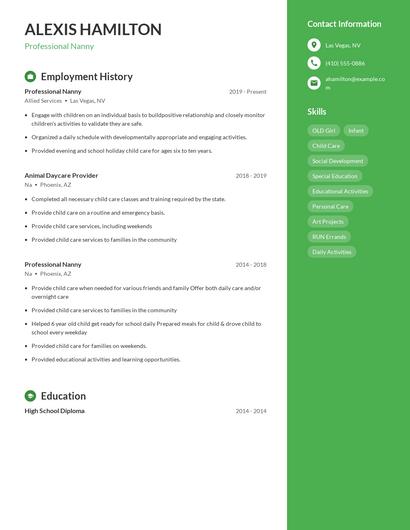Professional Nanny Resume