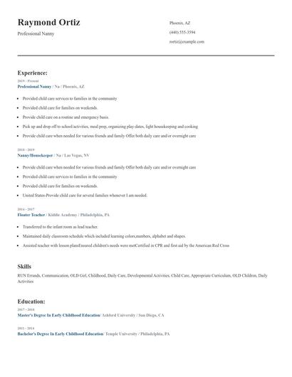 Professional Nanny Resume