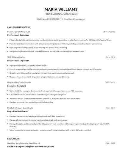 Professional Organizer Resume