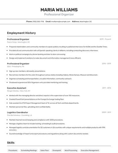 Professional Organizer Resume
