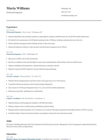 Professional Organizer Resume