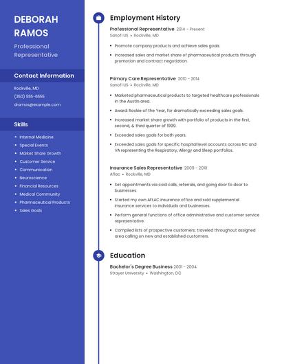 Professional Representative Resume
