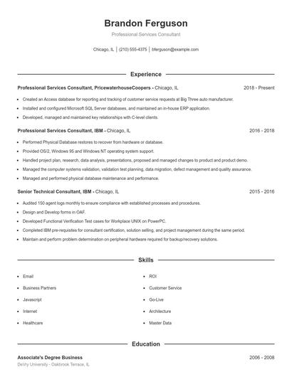 Professional Services Consultant Resume