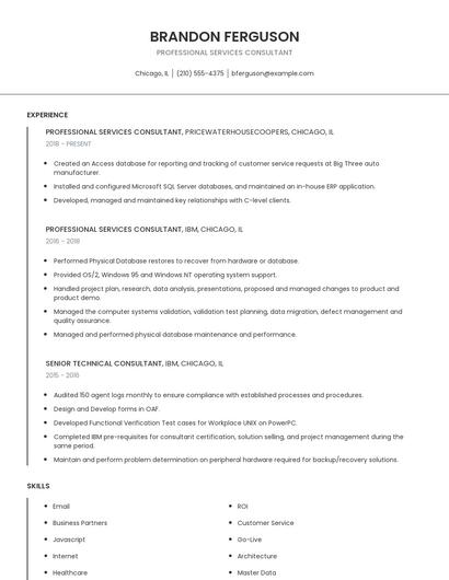 Professional Services Consultant Resume