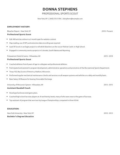Professional Sports Scout Resume