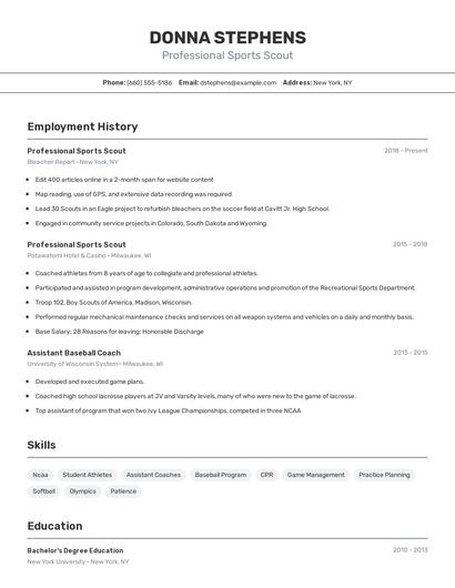 Professional Sports Scout Resume