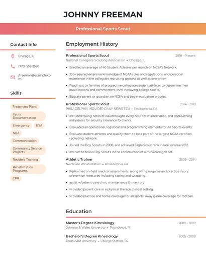 Professional Sports Scout Resume