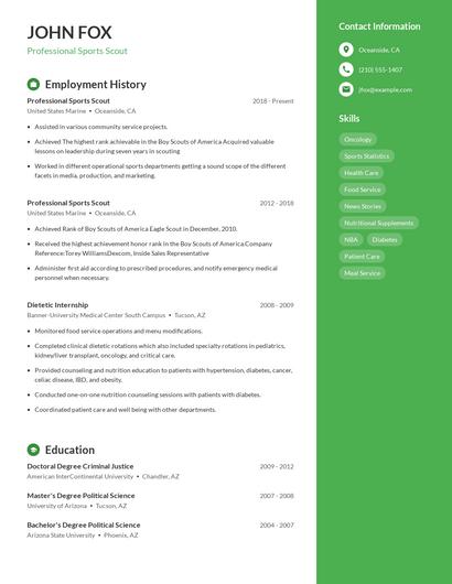 Professional Sports Scout Resume