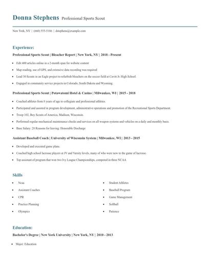 Professional Sports Scout Resume