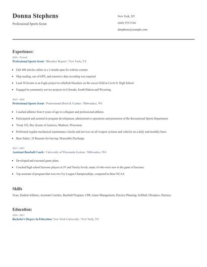 Professional Sports Scout Resume