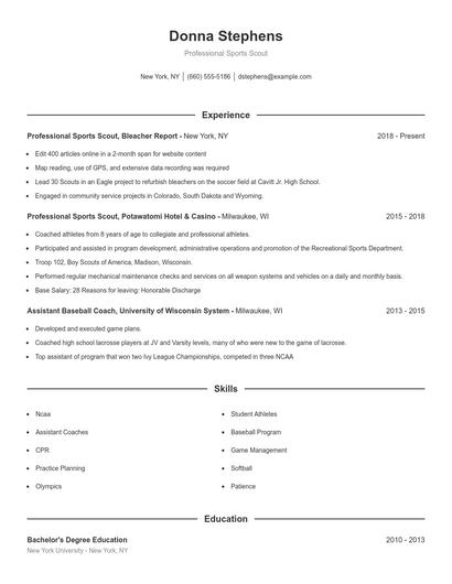 Professional Sports Scout Resume