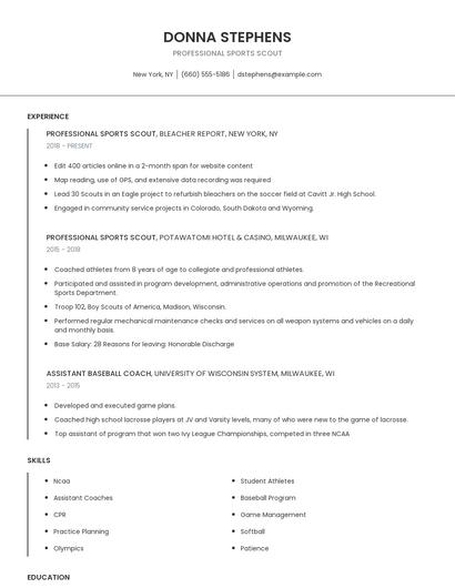 Professional Sports Scout Resume
