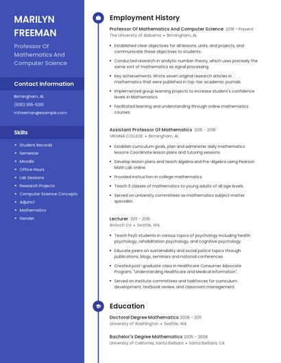 Professor Of Mathematics And Computer Science Resume
