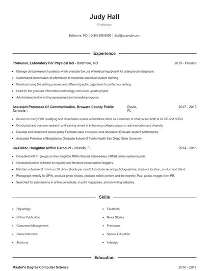 Professor Resume