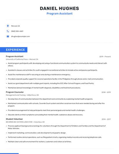 Program Assistant Resume