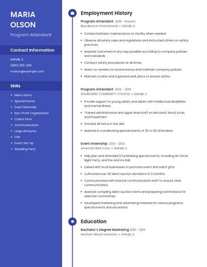 Program Attendant Resume