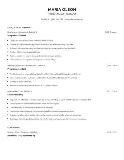Program Attendant Resume