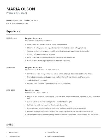 Program Attendant Resume