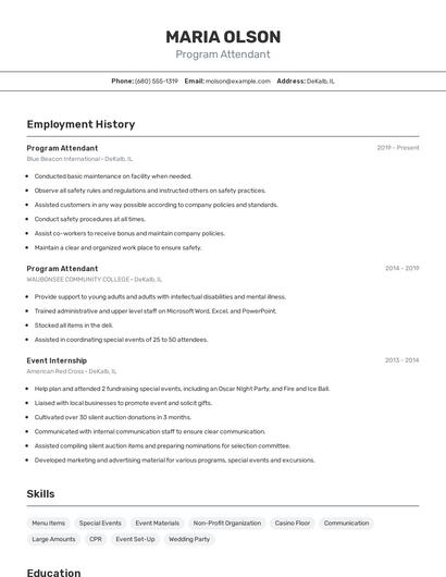 Program Attendant Resume