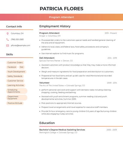 Program Attendant Resume