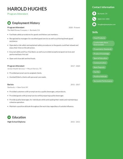 Program Attendant Resume