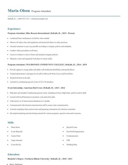 Program Attendant Resume