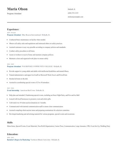 Program Attendant Resume