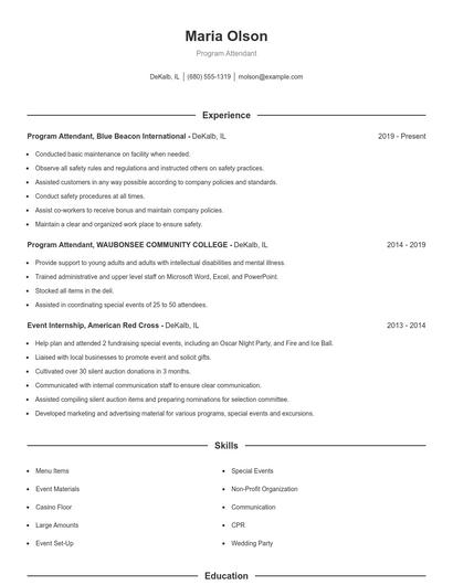 Program Attendant Resume