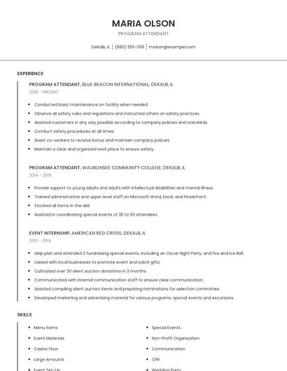 Program Attendant Resume
