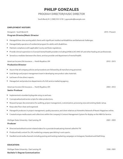 Program Director/Music Director Resume