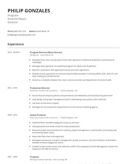 Program Director/Music Director Resume