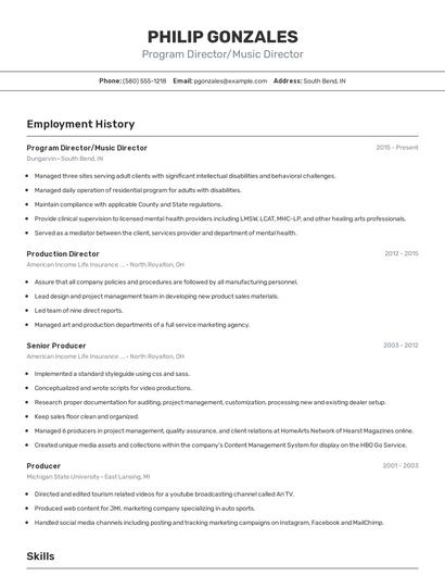 Program Director/Music Director Resume