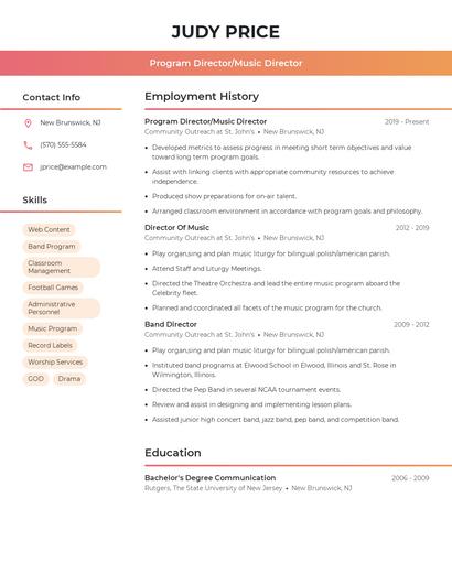 Program Director/Music Director Resume