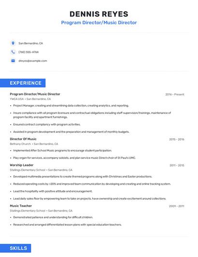 Program Director/Music Director Resume