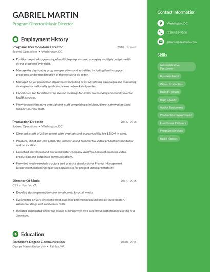 Program Director/Music Director Resume