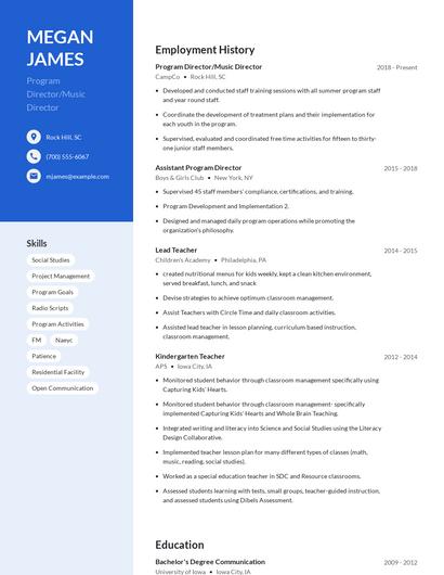 Program Director/Music Director Resume