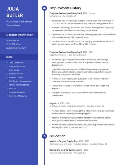 Program Evaluation Consultant Resume