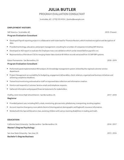 Program Evaluation Consultant Resume