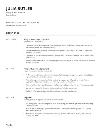 Program Evaluation Consultant Resume