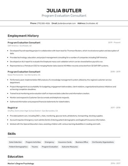 Program Evaluation Consultant Resume