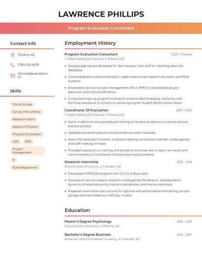 Program Evaluation Consultant Resume