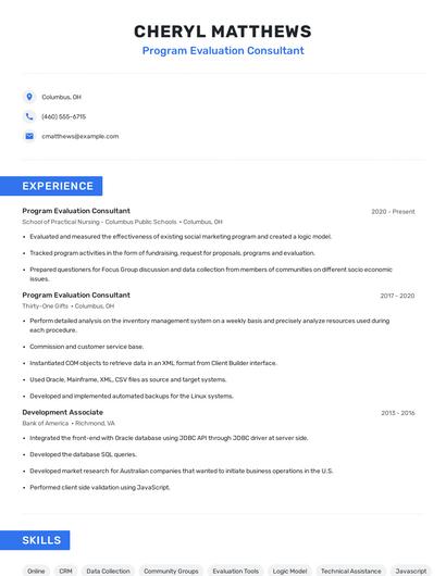Program Evaluation Consultant Resume