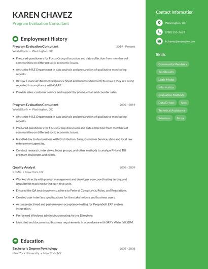 Program Evaluation Consultant Resume