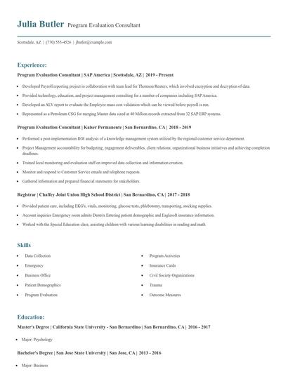 Program Evaluation Consultant Resume