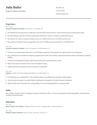 Program Evaluation Consultant Resume