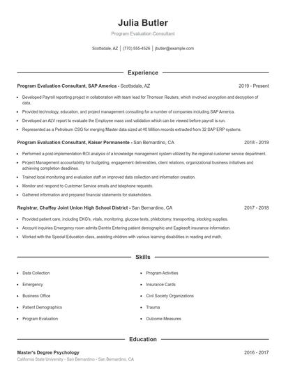 Program Evaluation Consultant Resume