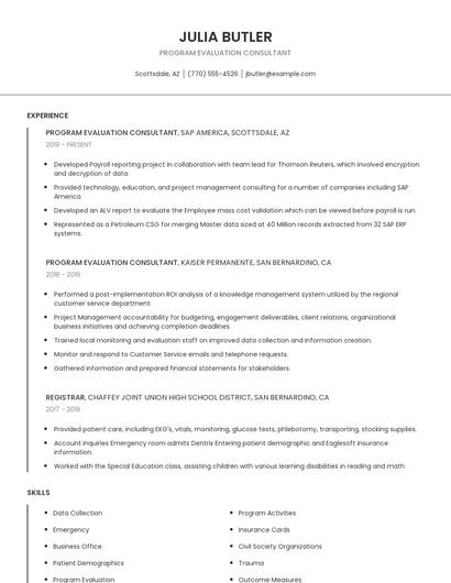 Program Evaluation Consultant Resume