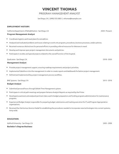Program Management Analyst Resume