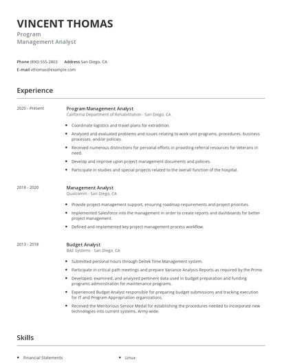 Program Management Analyst Resume