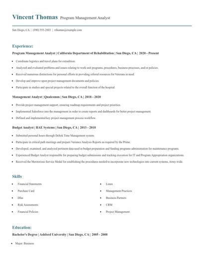 Program Management Analyst Resume